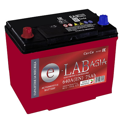 Аккумулятор 75Ач 640А 12V обратная полярность Азия ELAB JIS - 260*173*220